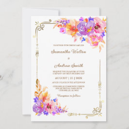 Roze, Paarse en Oranje bruiloft Kaart