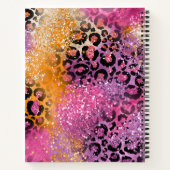 Roze Paarse en Oranje Glitter Leopard Print Notitieboek (Achterkant)
