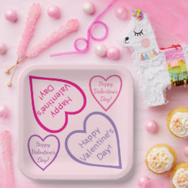 Roze Paarse en rode Happy Valentine's Day Hearts Papieren Bordje