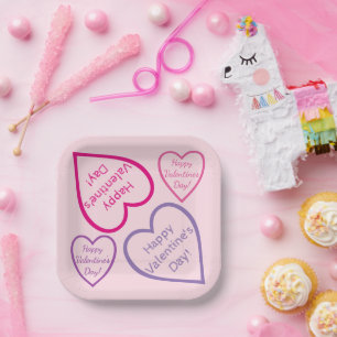Roze Paarse en rode Happy Valentine's Day Hearts Papieren Bordje