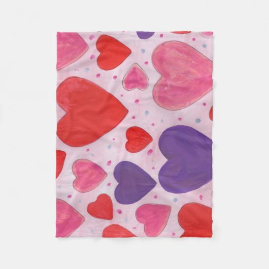 Roze Paarse en rode Valentijnsdag Harten Fleece Deken (Voorkant)