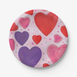 Roze Paarse en rode Valentijnsdag Harten Papieren Bordje