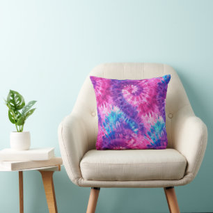 Roze Paarse en Turquoise Spiraal Tie Dye Kussen