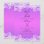 Roze Paarse en witte kant legant bruiloft Kaart (Voorkant / Achterkant)