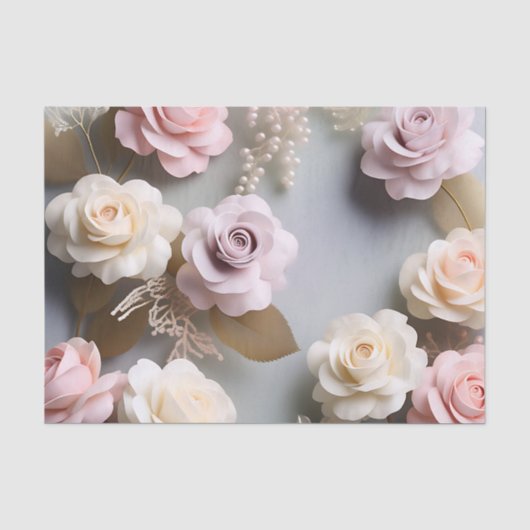 Roze Paarse en witte rozen Tissuepapier (Voorkant)