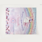 Roze Paarse en Zilveren Eenhoorn Verjaardag Achter Wandkleed (Voorkant (horizontaal))