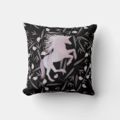 Roze Paarse en Zwarte Eenhoorn & Bloempatroon Kussen (Voorkant)