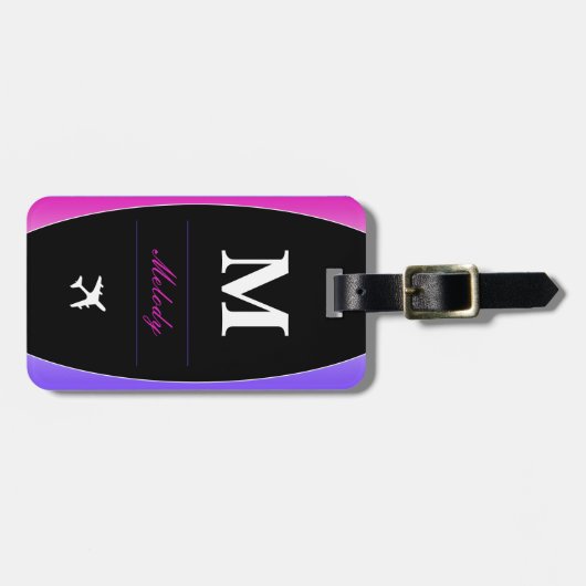 Roze Paarse en zwarte monogram Bagagelabel (Voorkant horizontaal)