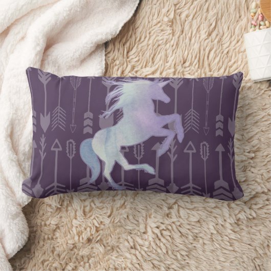 Roze Paarse en zwarte Unicorn & Arrow Patroon Kussen (Deken)