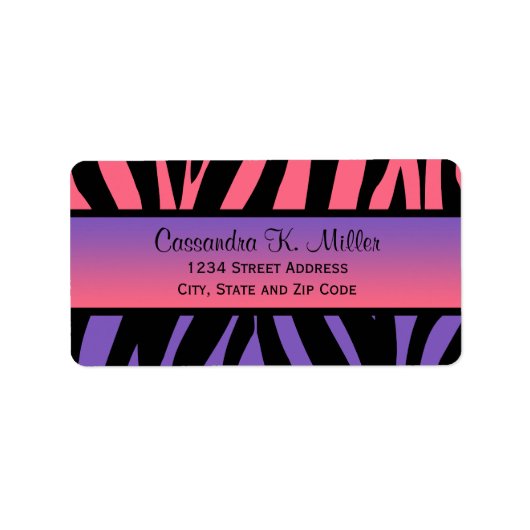Roze, Paarse en zwarte Zebrastripes Etiket (Voorkant)