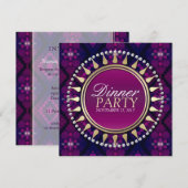 Roze Paarse Exotic Sun Dinner Party Uitnodiging (Voorkant / Achterkant)