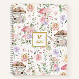 Roze Paarse Fairy Bloemenbos Tuin Monogram Notitieboek