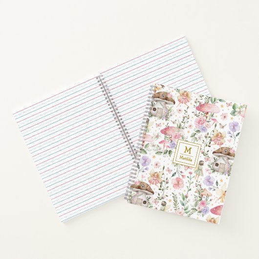 Roze Paarse Fairy Bloemenbos Tuin Monogram Notitieboek (Binnen)