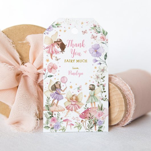 Roze Paarse Fairy Floral Garden Verjaardagsgunsten Cadeaulabel