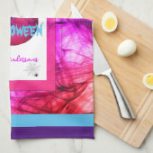 Roze Paarse familienaam Spider Bat Happy Halloween Theedoek (Quarter Fold)