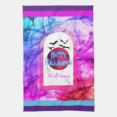 Roze Paarse familienaam Spider Bat Happy Halloween Theedoek (Verticaal)