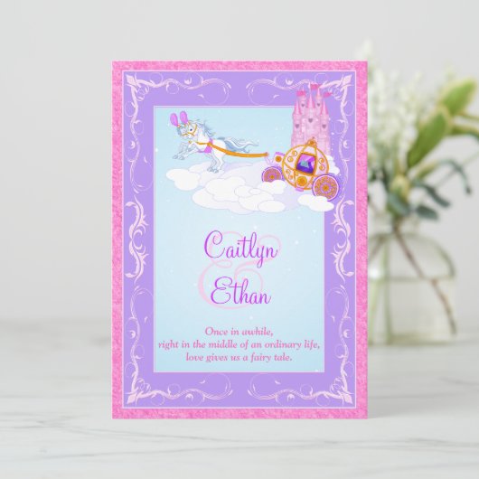 Roze, Paarse Fantasy Fairytale Weddenschap Kaart (Staand voorkant)