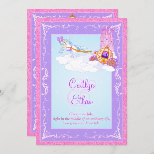 Roze, Paarse Fantasy Fairytale Weddenschap Kaart (Voorkant / Achterkant)