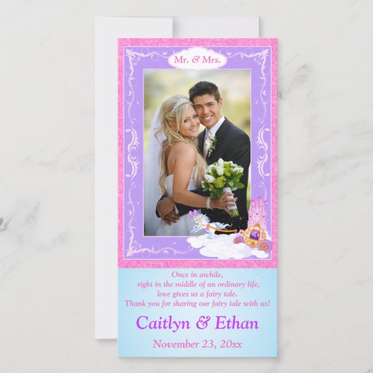 Roze, Paarse Fantasy Sprookje Trouwfotokaart Bedankkaart (Voorkant)