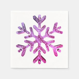Roze Paarse Faux Glitter Snowflake Christmas Servet