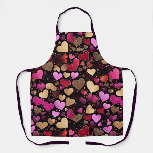 Roze paarse faux gouden harten moderne aangepaste  schort (Voorkant)