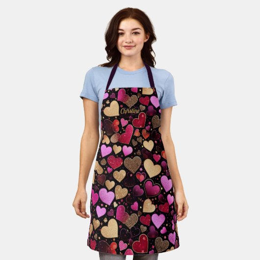 Roze paarse faux gouden harten moderne aangepaste schort (Gedragen)