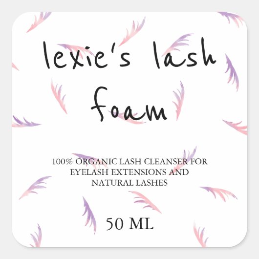 Roze Paarse Feathery Lash Product Vierkante Sticker (Voorkant)