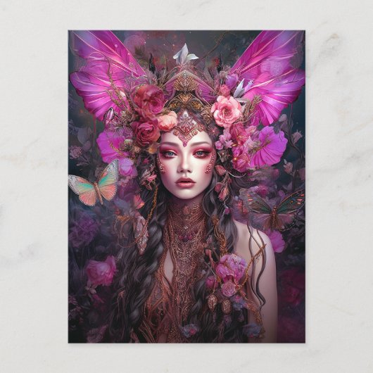 Roze Paarse feestkoningin Fantasy Art Briefkaart (Voorkant)