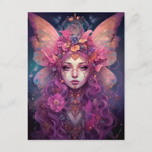 Roze Paarse feestkoningin Fantasy Art Briefkaart (Voorkant)