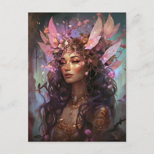 Roze Paarse feestkoningin Fantasy Art Briefkaart (Voorkant)