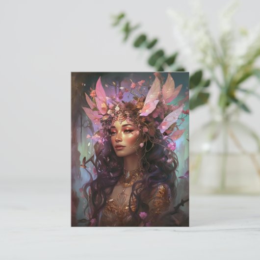 Roze Paarse feestkoningin Fantasy Art Briefkaart (Staand voorkant)