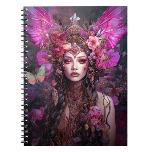 Roze Paarse feestkoningin Fantasy Art Notitieboek (Voorkant)