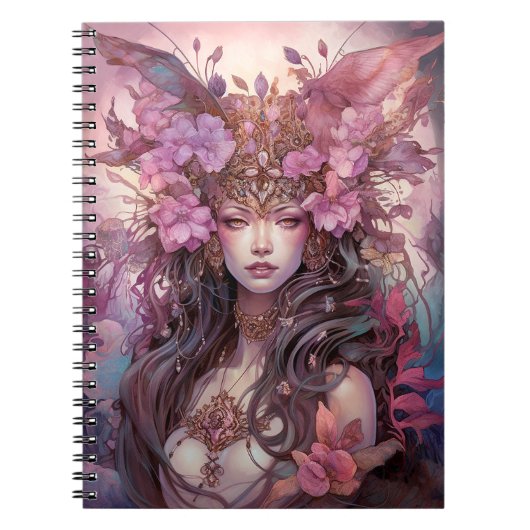 Roze Paarse feestkoningin Fantasy Art Notitieboek (Voorkant)