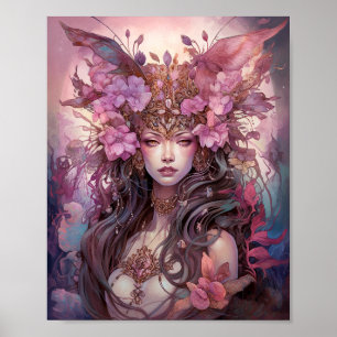 Roze Paarse feestkoningin Fantasy Art Poster