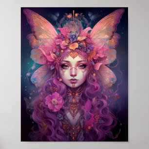 Roze Paarse feestkoningin Fantasy Art Poster