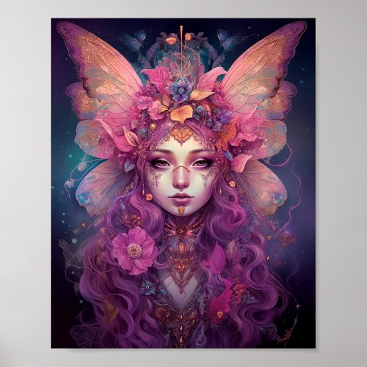 Roze Paarse feestkoningin Fantasy Art Poster (Voorkant)