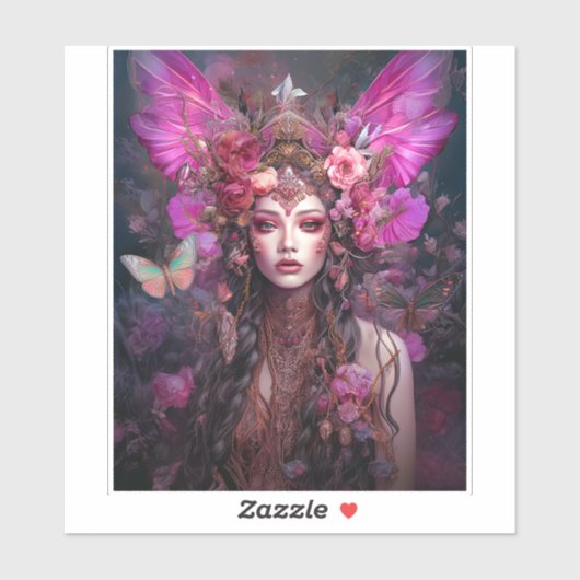 Roze Paarse feestkoningin Fantasy Art Sticker (Vel)