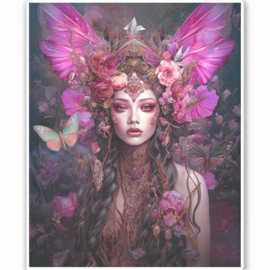 Roze Paarse feestkoningin Fantasy Art Sticker (Voorkant)