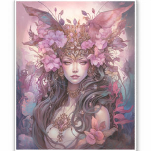 Roze Paarse feestkoningin Fantasy Art Sticker