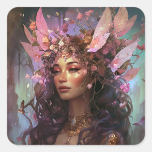 Roze Paarse feestkoningin Fantasy Art Vierkante Sticker