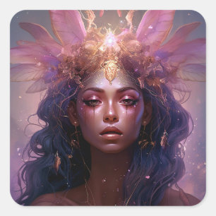 Roze Paarse feestkoningin Fantasy Art Vierkante Sticker