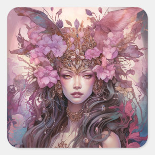 Roze Paarse feestkoningin Fantasy Art Vierkante Sticker