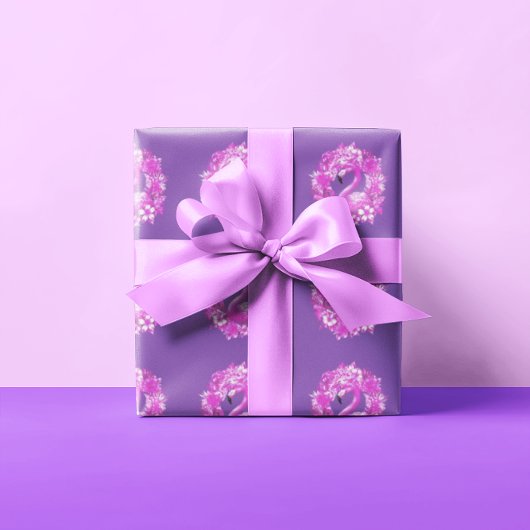 Roze Paarse Flamingo Tropisch Eiland Cadeaupapier