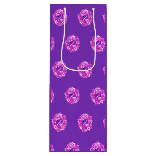 Roze Paarse Flamingo Tropisch Eiland Wijn Cadeautas (Voorkant)