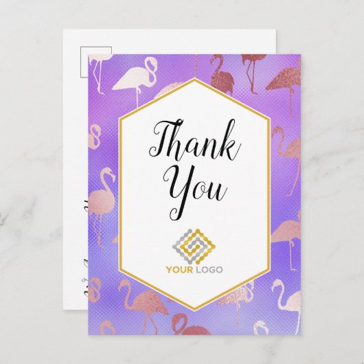Roze Paarse flamingos Dank u voor uw Logo Briefkaart (Voorkant / Achterkant)