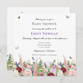 Roze Paarse flora en vlinders | BABY SHOWER Kaart (Voorkant / Achterkant)