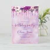 Roze paarse floraaldragende gliter, ongeacht de le kaart (Staand voorkant)
