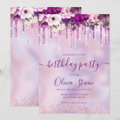 Roze paarse floraaldragende gliter, ongeacht de le kaart (Voorkant / Achterkant)