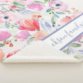 Roze paarse floraals familienaam script sherpa deken (3/4)