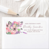 Roze Paarse Floral 100th Birthday Return Address Etiket (Insitu)